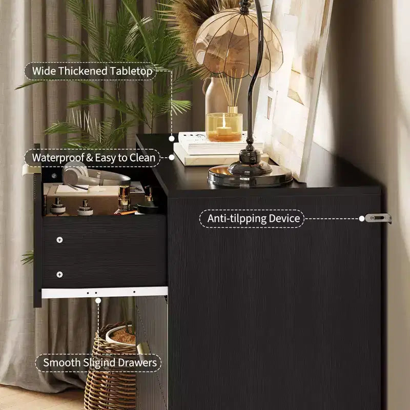 COZONY Fluted Dresser with 4 Drawers, 32 Wide Modern Wooden Chest with Metal Handles for Bedroom & Living Room