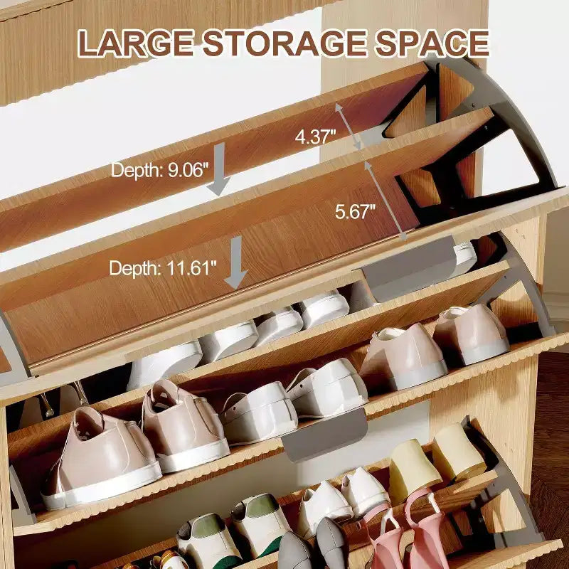 Narrow Shoe Storage Cabinet with 3 Flip Drawers, Slim Fluted Shoe Organizer for Entryway & Small Spaces, Freestanding Shoe Rack with Top Drawers