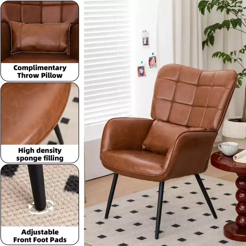 White High-Back Bonded Leather Chair, Metal Legs, for Home & Office