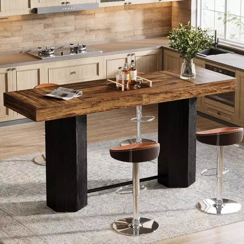 Lantine 70.9 Extra Long Bar Table, Industrial Counter Height Table, Rectangular Bar Height Tables for Kitchen, Dining Room, Pub