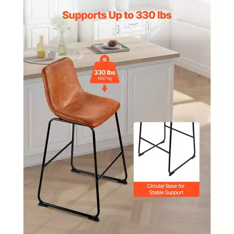 VEVOR Bar Stool Set of 4, 26 inch Counter Height Stools, Modern PU Leather Counter Barstool with Backrest, Metal Legs, Easy Assembly, Brown