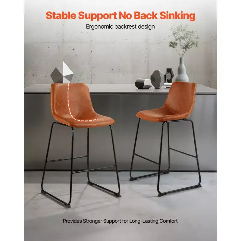 VEVOR Bar Stool Set of 4, 26 inch Counter Height Stools, Modern PU Leather Counter Barstool with Backrest, Metal Legs, Easy Assembly, Brown