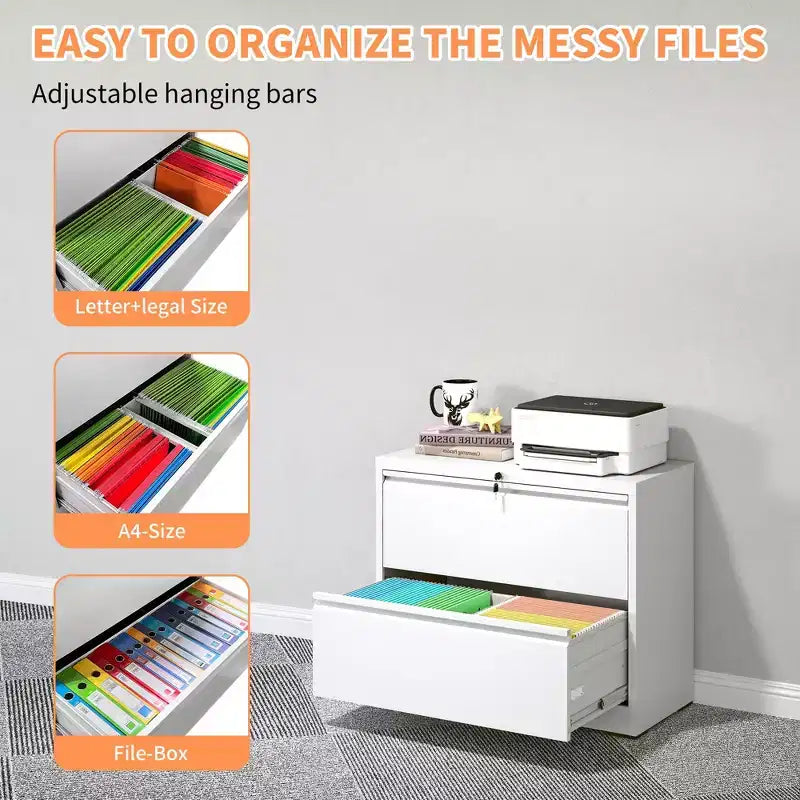 VIYET 28 2-Drawer Lateral File Cabinet with Lock - Heavy-Duty Steel Storage for Letter/Legal/A4/F4, 110lbs Per Drawer, Under Desk Design, Black