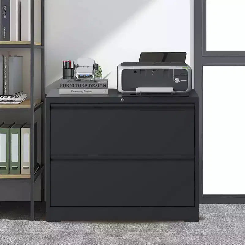 VIYET 28 2-Drawer Lateral File Cabinet with Lock - Heavy-Duty Steel Storage for Letter/Legal/A4/F4, 110lbs Per Drawer, Under Desk Design, Black