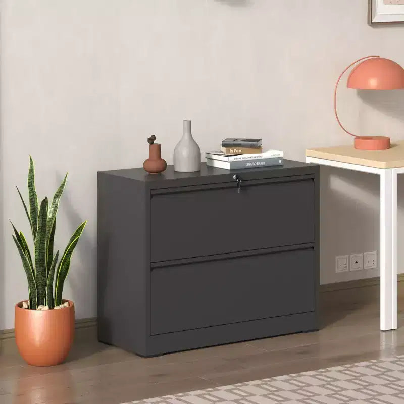 VIYET 28 2-Drawer Lateral File Cabinet with Lock - Heavy-Duty Steel Storage for Letter/Legal/A4/F4, 110lbs Per Drawer, Under Desk Design, Black