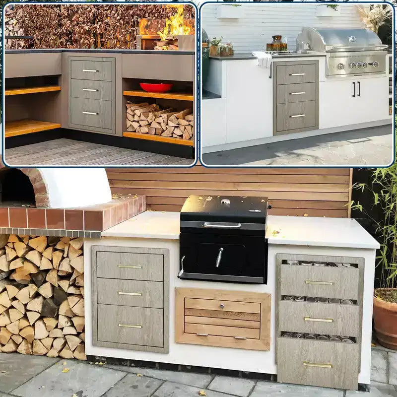 COZONY Heavy Duty Stainless Steel Triple Drawers, Flush Mount Outdoor Kitchen Organizer for BBQ Island & Patio