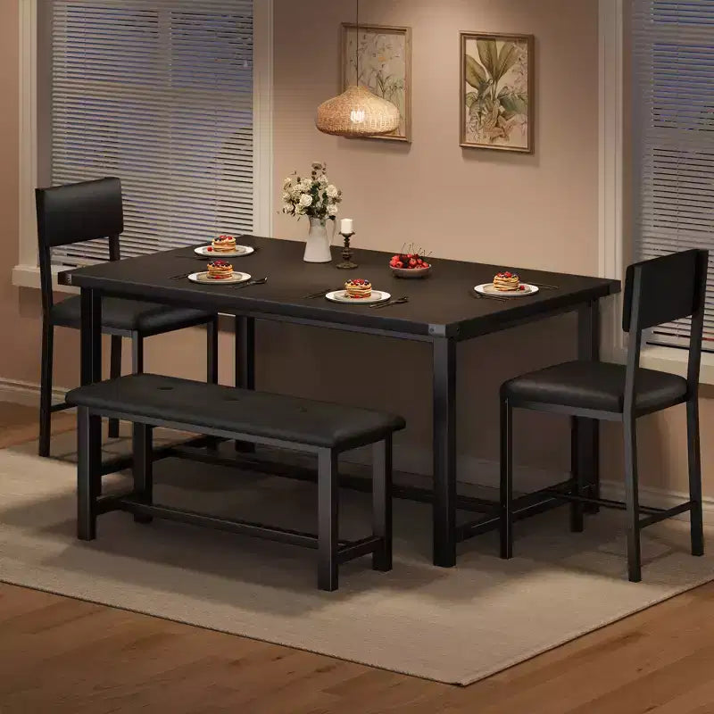 Modern 5-Piece Dining Table Set for 4 - Upholstered Bench & 2 Padded Chairs - 44.5 Rectangular Kitchen Table, Compact, Ideal for Apartments & Studio