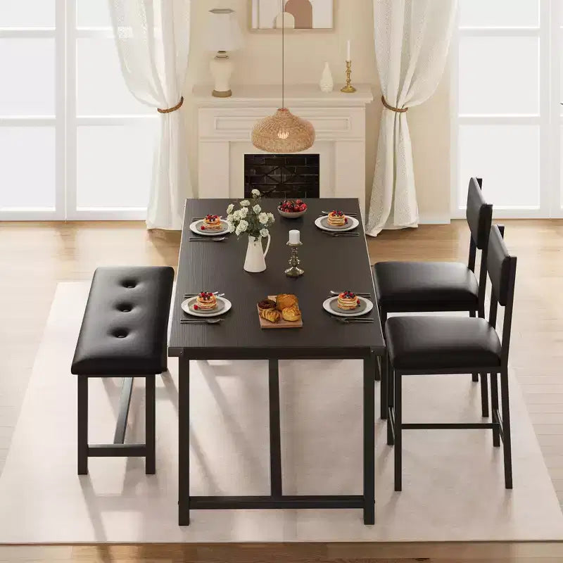 Modern 5-Piece Dining Table Set for 4 - Upholstered Bench & 2 Padded Chairs - 44.5 Rectangular Kitchen Table, Compact, Ideal for Apartments & Studio