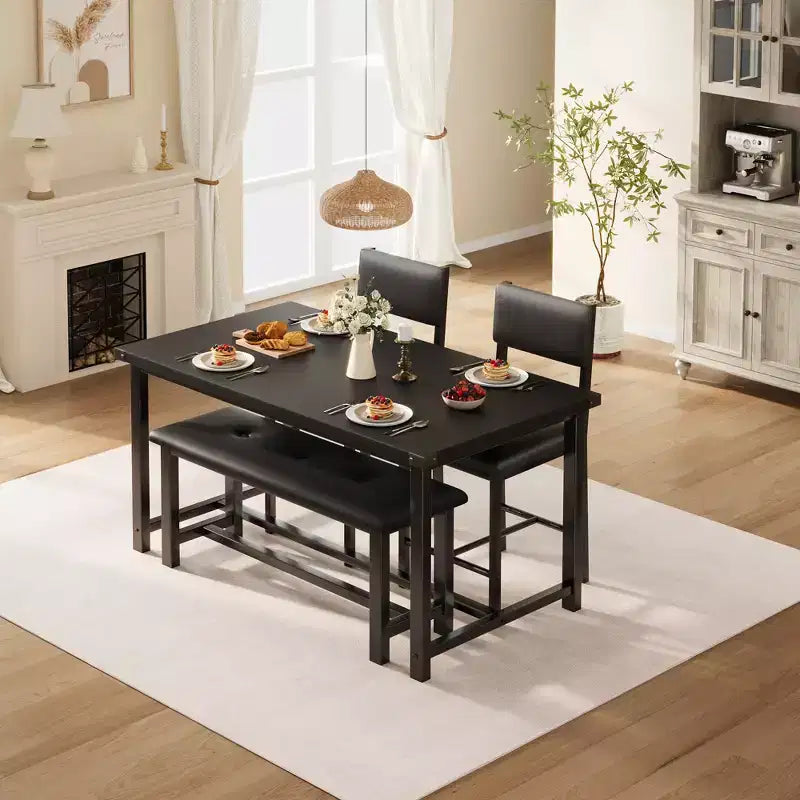 Modern 5-Piece Dining Table Set for 4 - Upholstered Bench & 2 Padded Chairs - 44.5 Rectangular Kitchen Table, Compact, Ideal for Apartments & Studio