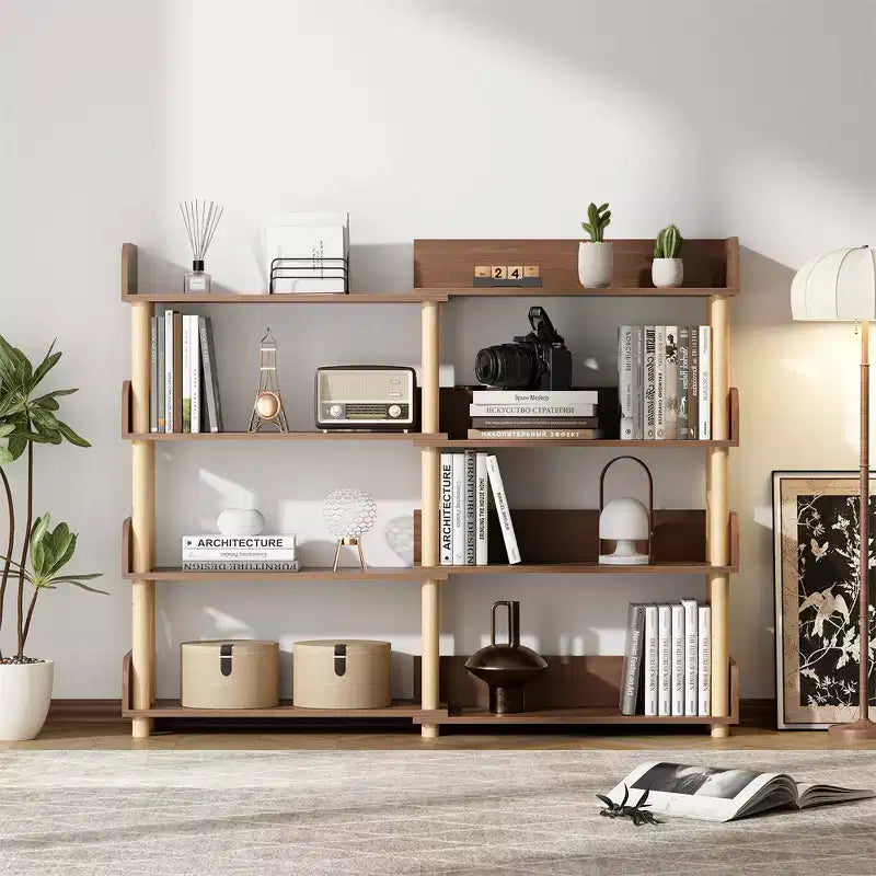 4 Tier Retractable Rotatable Bookcases, Wooden Corner Book Shelf, Storage Rack for Books, Utility Organizer Shelves for Living Room