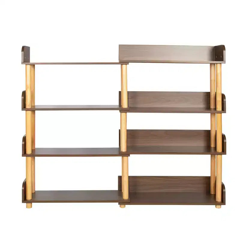 4 Tier Retractable Rotatable Bookcases, Wooden Corner Book Shelf, Storage Rack for Books, Utility Organizer Shelves for Living Room