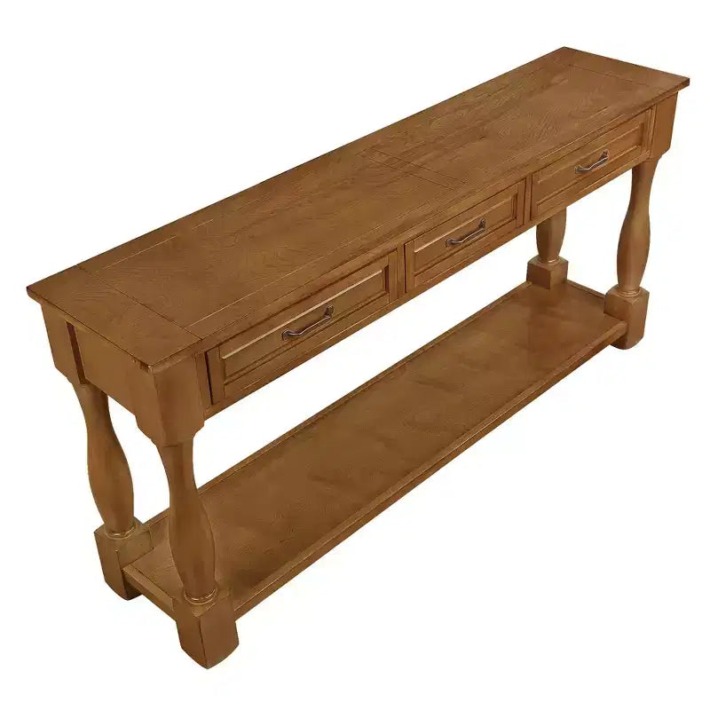 63 Inch Wood Console Table, Solid Wood Frame Hallway Sofa Table with 3 Drawers for Entryway Living Room