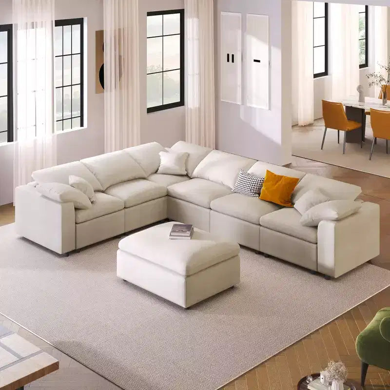 GDFStudio Tyler 124.8 Extra Large 7-Seater Modular Sectional Sofa with Movable Ottoman
