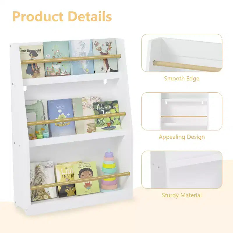 3 Tier Kids Bookshelf, Baby Book Rack Storage Organizer for Playroom Bedroom Nursery