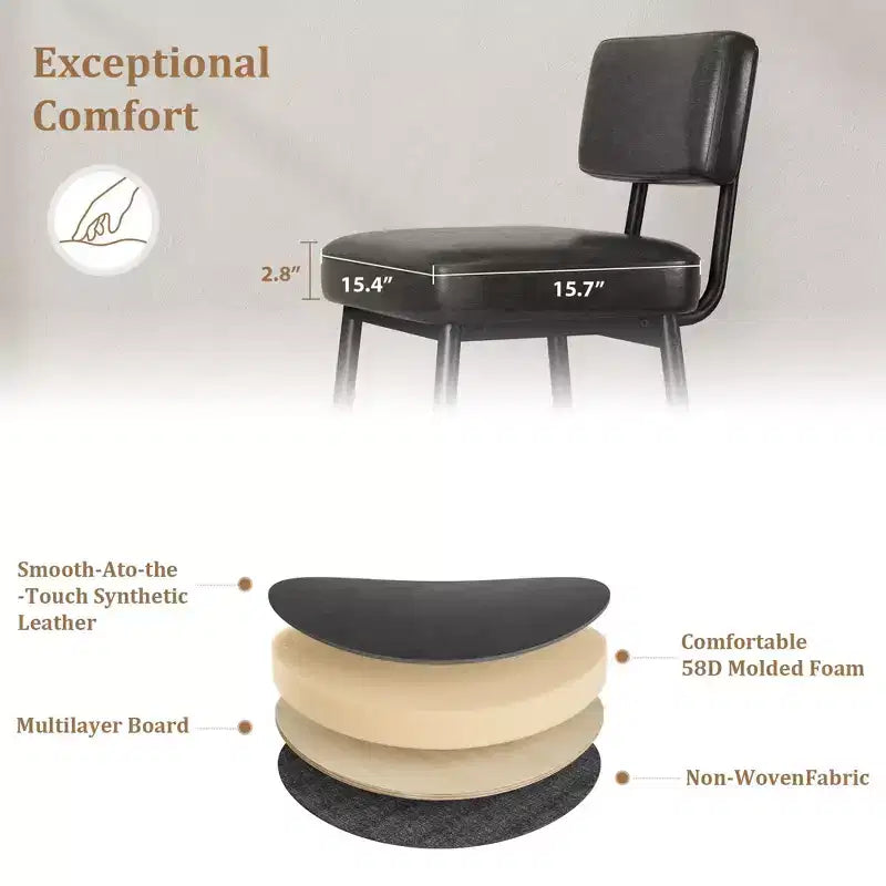 Bar Stools Set of 2/4, 26 Faux Leather Counter Height Bar Stools with Backs,Modern Upholstered Barstool Chairs with Metal Legs for Dining Room