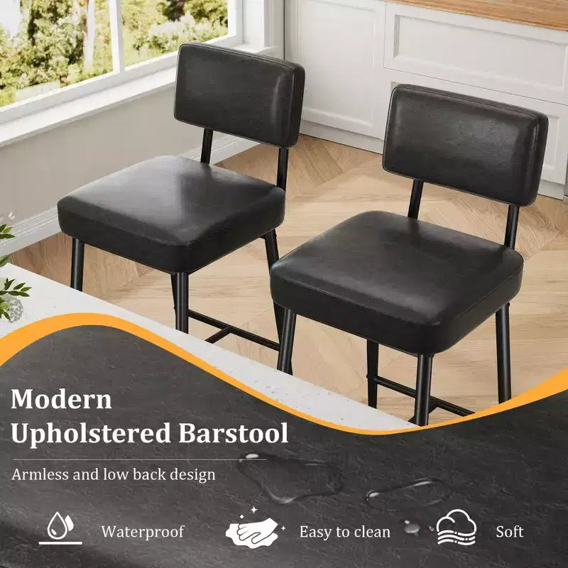 Bar Stools Set of 2/4, 26 Faux Leather Counter Height Bar Stools with Backs,Modern Upholstered Barstool Chairs with Metal Legs for Dining Room