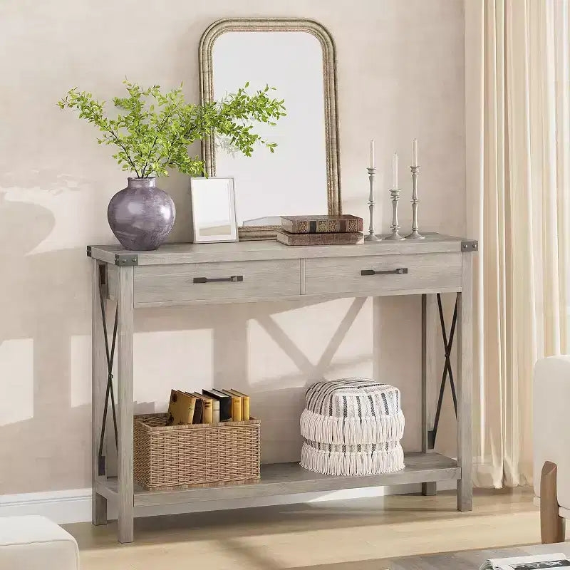 Console Table,Rustic Farmhouse Narrow Sofa Table for Hallway or Entryway,Wooden Accent Console with Metal Frame for Living Room or Behind Sofa