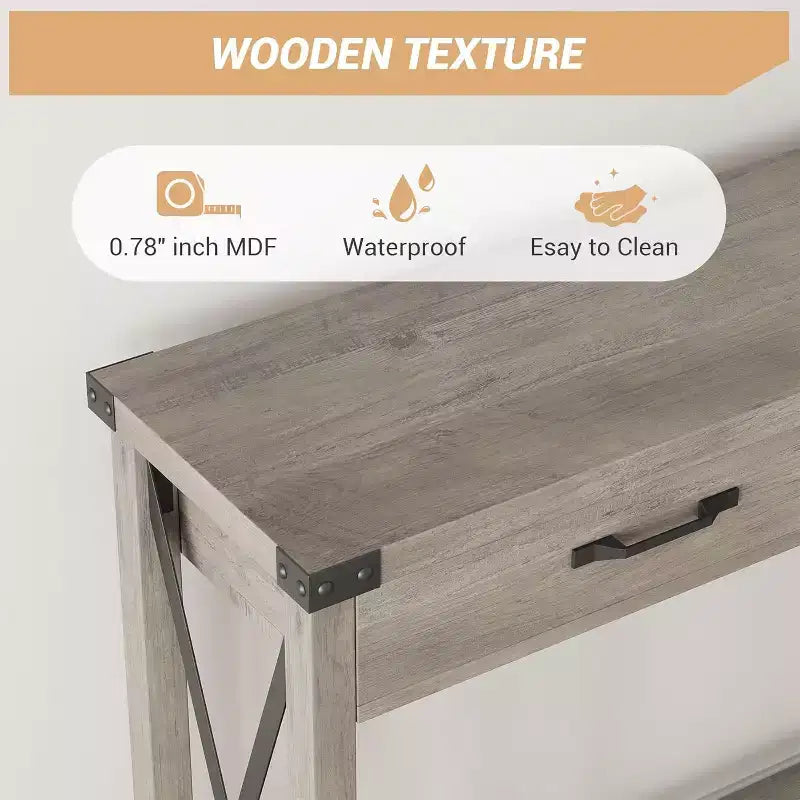 Console Table,Rustic Farmhouse Narrow Sofa Table for Hallway or Entryway,Wooden Accent Console with Metal Frame for Living Room or Behind Sofa