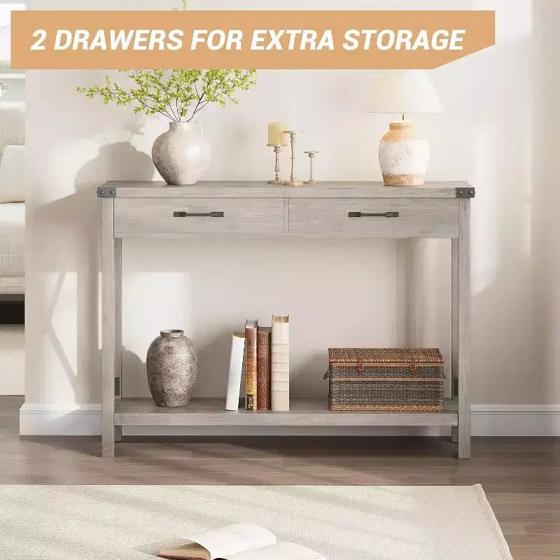 Console Table,Rustic Farmhouse Narrow Sofa Table for Hallway or Entryway,Wooden Accent Console with Metal Frame for Living Room or Behind Sofa
