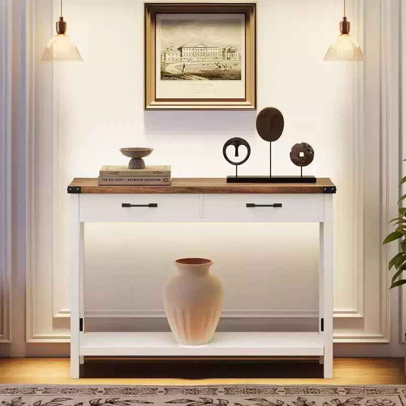 Console Table,Rustic Farmhouse Narrow Sofa Table for Hallway or Entryway,Wooden Accent Console with Metal Frame for Living Room or Behind Sofa