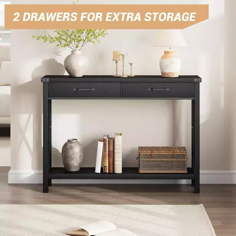 Console Table,Rustic Farmhouse Narrow Sofa Table for Hallway or Entryway,Wooden Accent Console with Metal Frame for Living Room or Behind Sofa