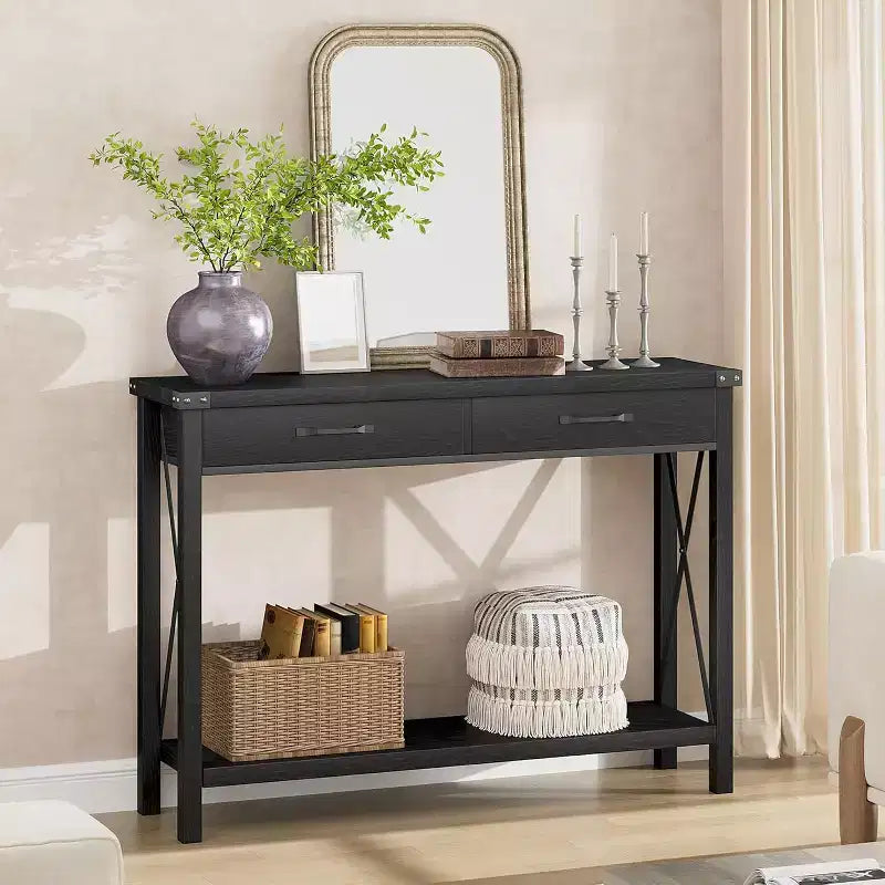 Console Table,Rustic Farmhouse Narrow Sofa Table for Hallway or Entryway,Wooden Accent Console with Metal Frame for Living Room or Behind Sofa
