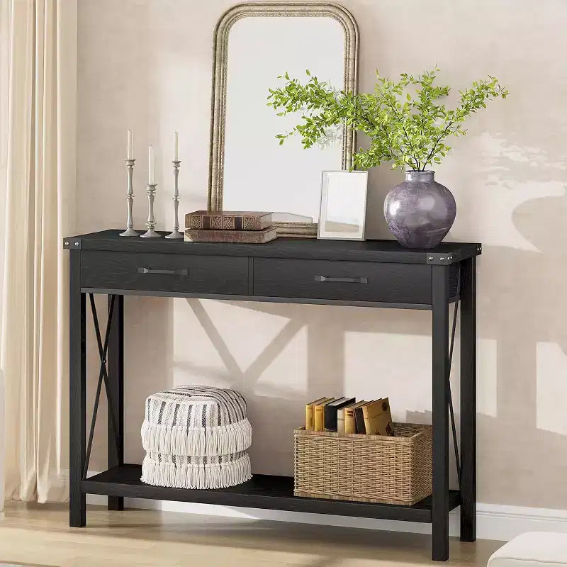 Console Table,Rustic Farmhouse Narrow Sofa Table for Hallway or Entryway,Wooden Accent Console with Metal Frame for Living Room or Behind Sofa