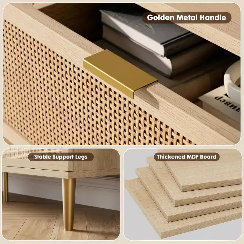 Rattan Dresser with 6 Drawers,Tall Modern Closet with Deep Storage,Large Chest of Drawer with Wide Top,Wooden Dresser for Bedroom,Living Room,Hallway
