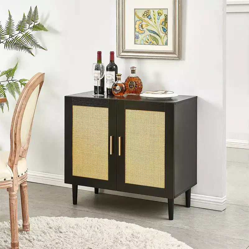 Buffet Cabinet with Storage, Rattan Storage Cabinet with Doors and Adjustable Shelves, Modern Sideboard Cabinet for Hallway Entry Living Room