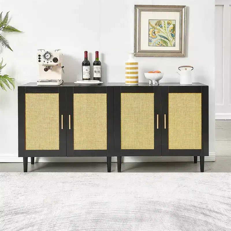 Buffet Cabinet with Storage, Rattan Storage Cabinet with Doors and Adjustable Shelves, Modern Sideboard Cabinet for Hallway Entry Living Room