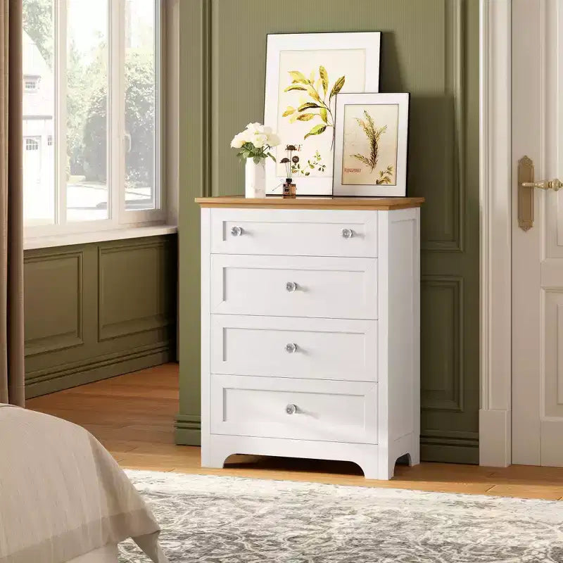 4 Drawer Wood Dresser for Bedroom with Light, Wooden Storage Cabinet, Chest of Drawers, Organizer Drawers for Living Room, Hallway, Closet