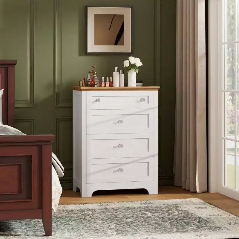4 Drawer Wood Dresser for Bedroom with Light, Wooden Storage Cabinet, Chest of Drawers, Organizer Drawers for Living Room, Hallway, Closet