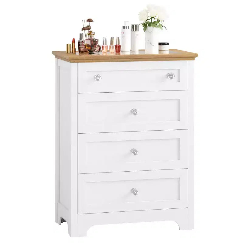 4 Drawer Wood Dresser for Bedroom with Light, Wooden Storage Cabinet, Chest of Drawers, Organizer Drawers for Living Room, Hallway, Closet