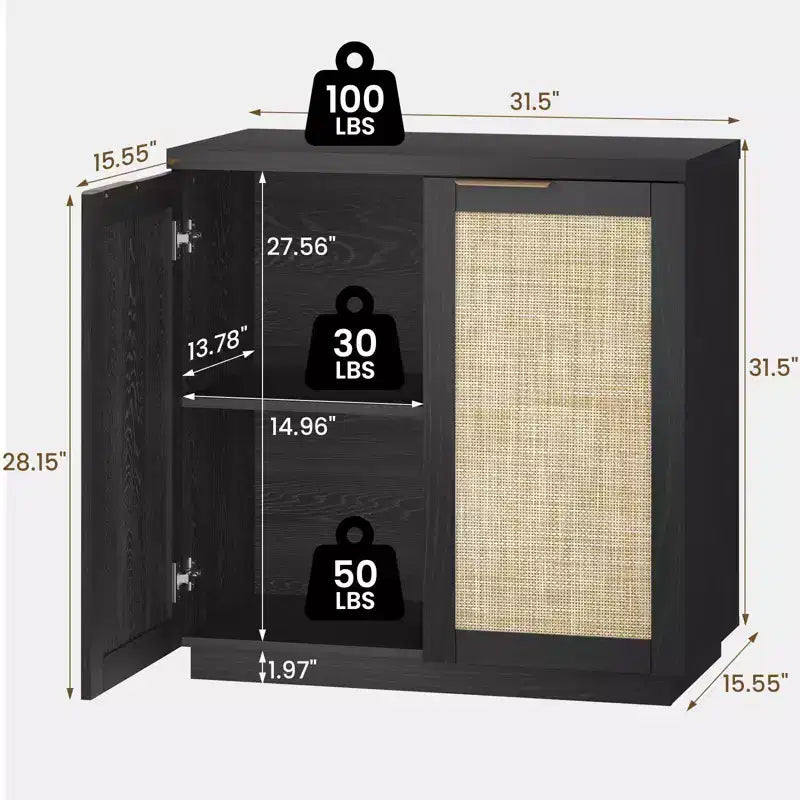 Hommpa 31 2-Door Rattan Buffet Sideboard Cabinet Multipurpose Dining Room Organizer