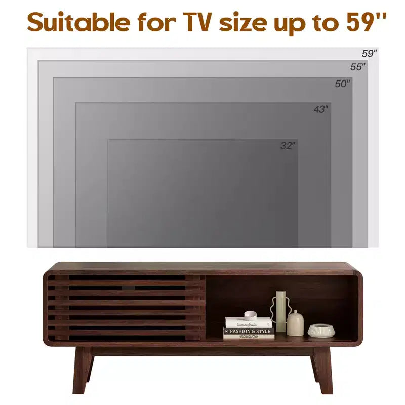 JVNOXK TV Stand for TV Up to 59 Inch, Entertainment Center with Storage Cabinet and Sliding Door, Mid-Modern Century Console Table for Living Room