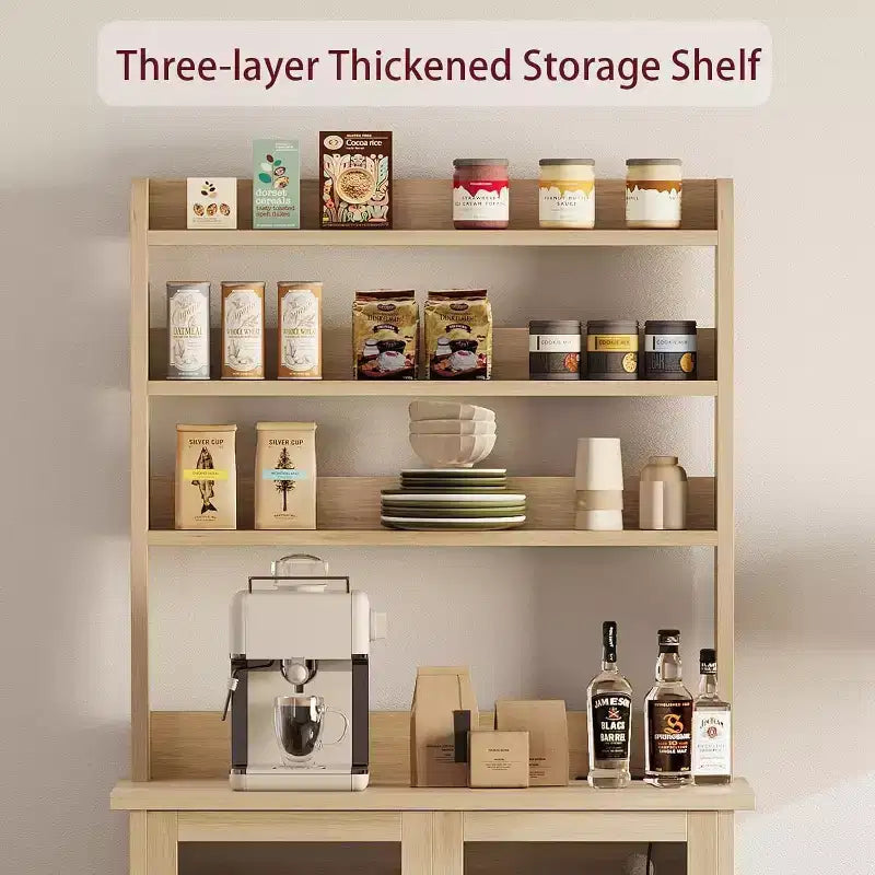 6-Tier Kitchen Bakers Rack With Storage Cabinet Microwave Oven Stand Pantry Hutch With Door Tall Versatile Storage Shelf Farmhouse Coffee Bar Cabinet