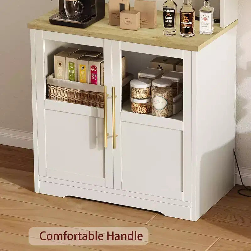 6-Tier Kitchen Bakers Rack With Storage Cabinet Microwave Oven Stand Pantry Hutch With Door Tall Versatile Storage Shelf Farmhouse Coffee Bar Cabinet