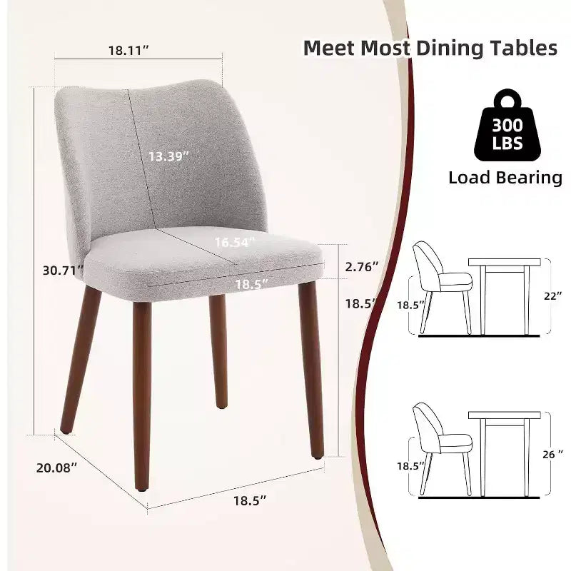 Dining Chairs Set of 4, Modern Dining Room Chair with Wood Legs, Upholstered Armless Kitchen Chairs with Leveling Feet/Wing Backrest Support, Gray
