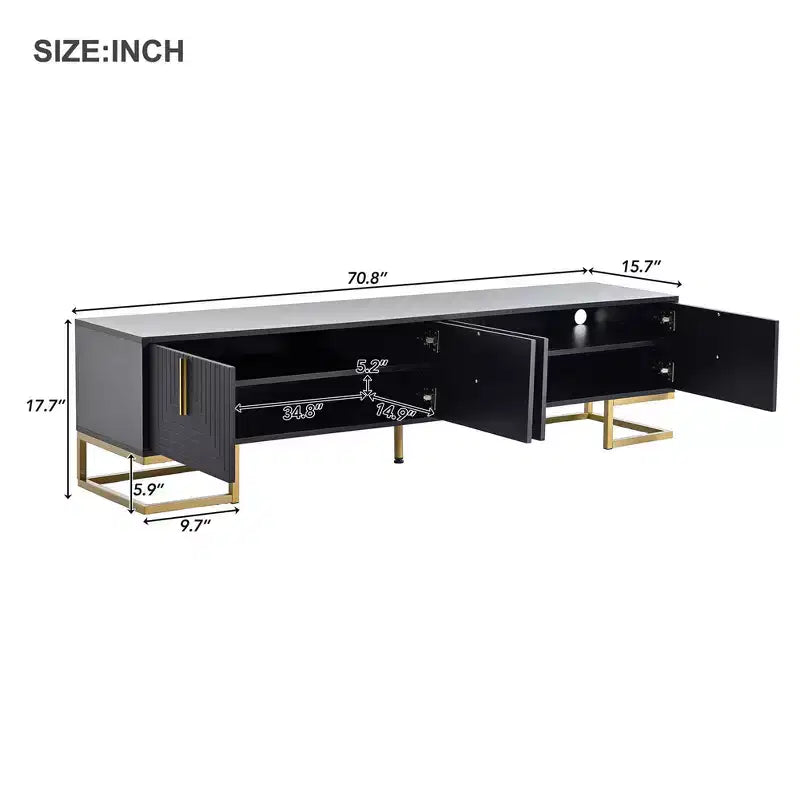 TV Stand, Mid Century Modern Entertainment Center with Storage, Adjustable Shelves, Waveform Panel Wood TV Console Table Media Cabinet