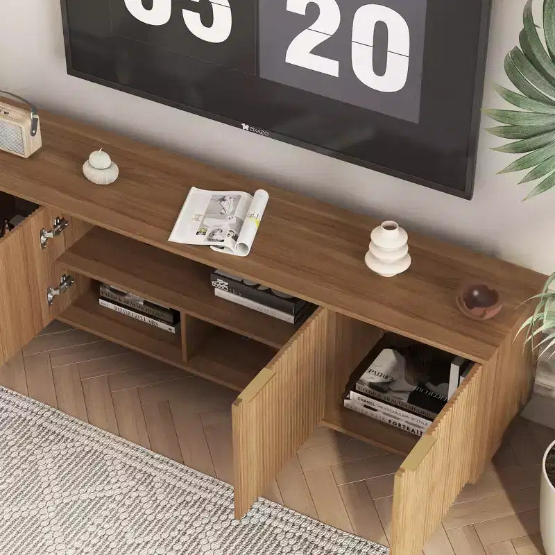 GDFStudio Fei 69 Modern Wooden Fluted TV Stand with Storage Doors