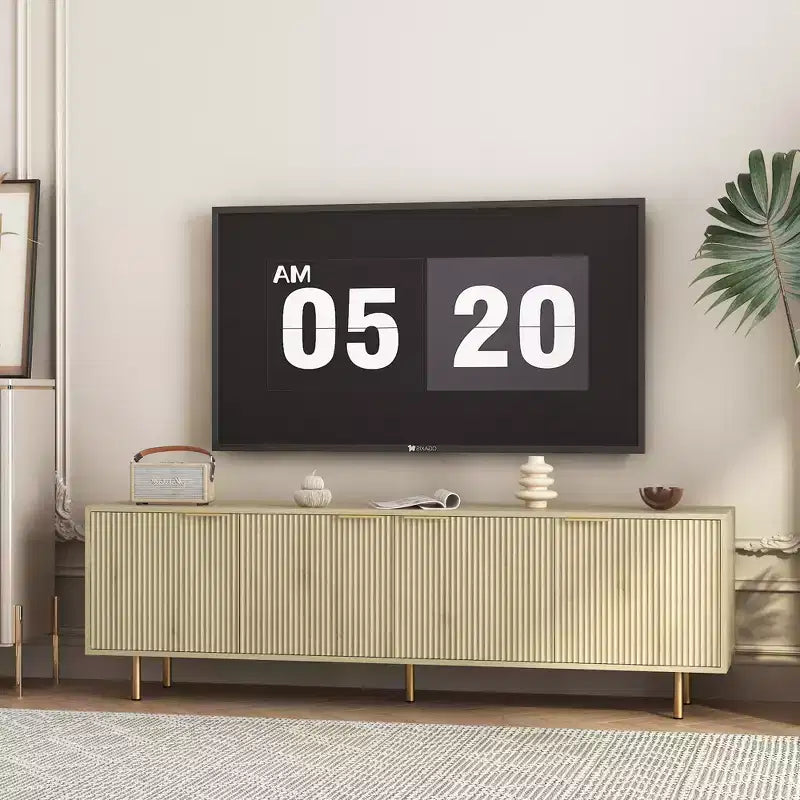 GDFStudio Fei 69 Modern Wooden Fluted TV Stand with Storage Doors
