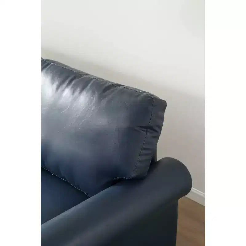 MAYEERTY Loveseat Sofa with Round Arm Silver Nails Couch Faux Leather for Liiving Room Office Navy Blue