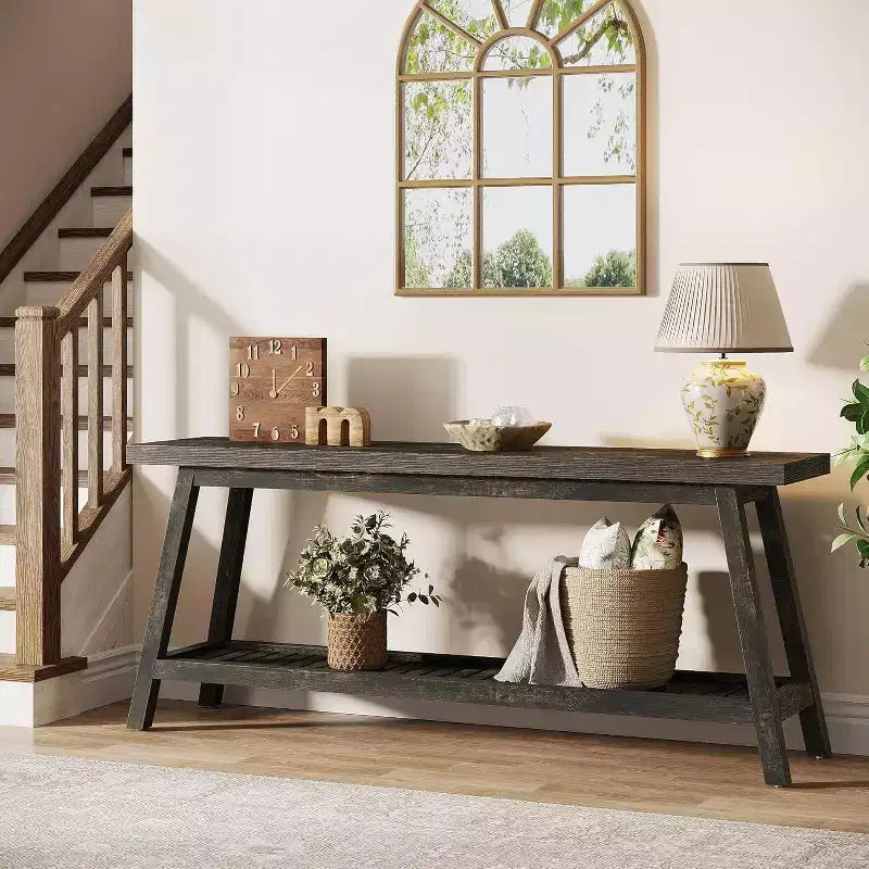 Lantine 70.86-Inch Console Table for Entryway, Farmhouse 2-Tier Entry Entrance Table, Narrow Long Sofa Table Behind Couch, Brown
