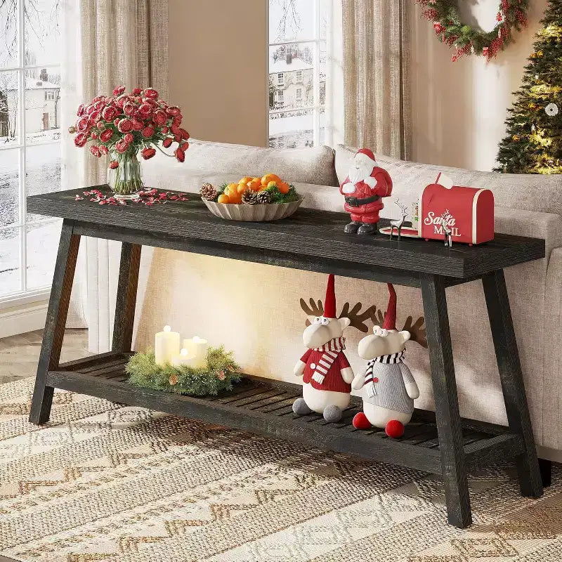 Lantine 70.86-Inch Console Table for Entryway, Farmhouse 2-Tier Entry Entrance Table, Narrow Long Sofa Table Behind Couch, Brown