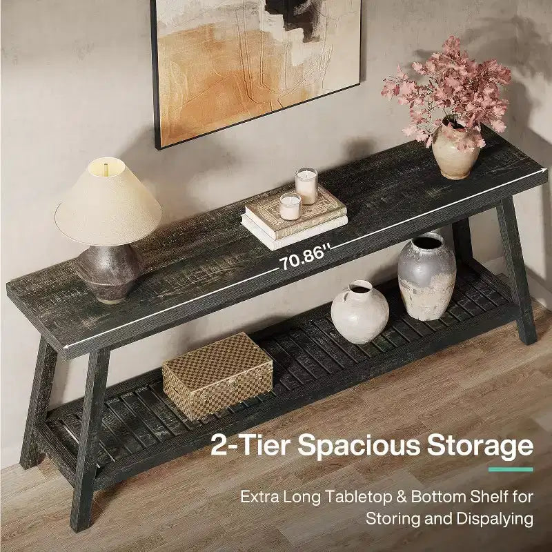 Lantine 70.86-Inch Console Table for Entryway, Farmhouse 2-Tier Entry Entrance Table, Narrow Long Sofa Table Behind Couch, Brown
