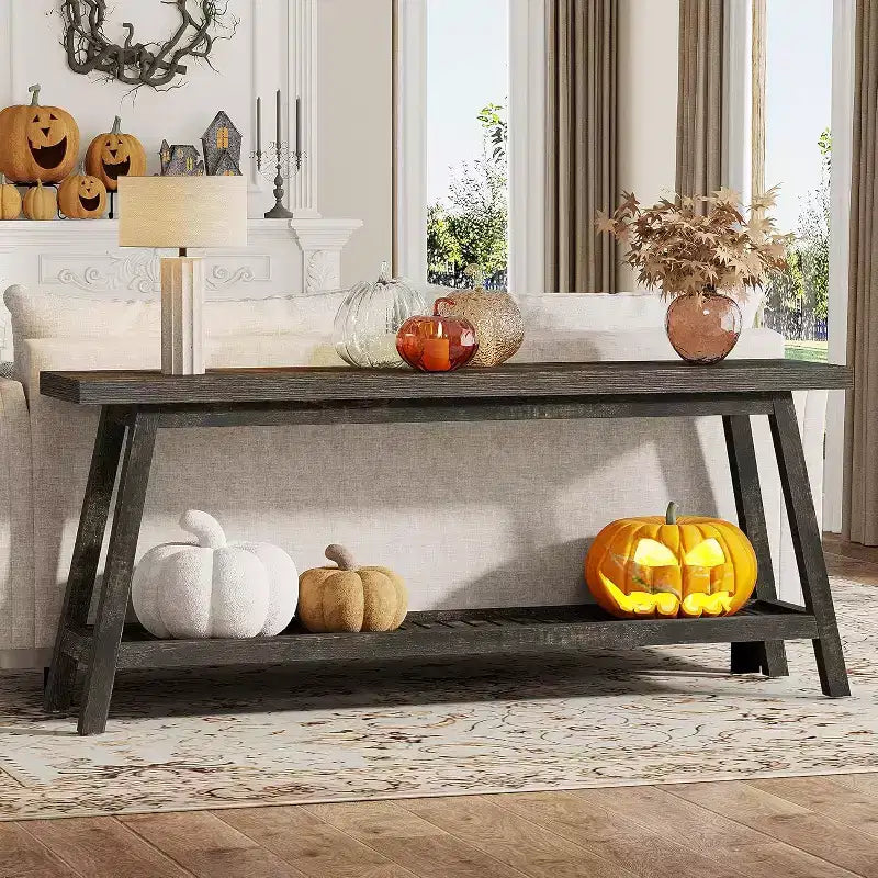 Lantine 70.86-Inch Console Table for Entryway, Farmhouse 2-Tier Entry Entrance Table, Narrow Long Sofa Table Behind Couch, Brown
