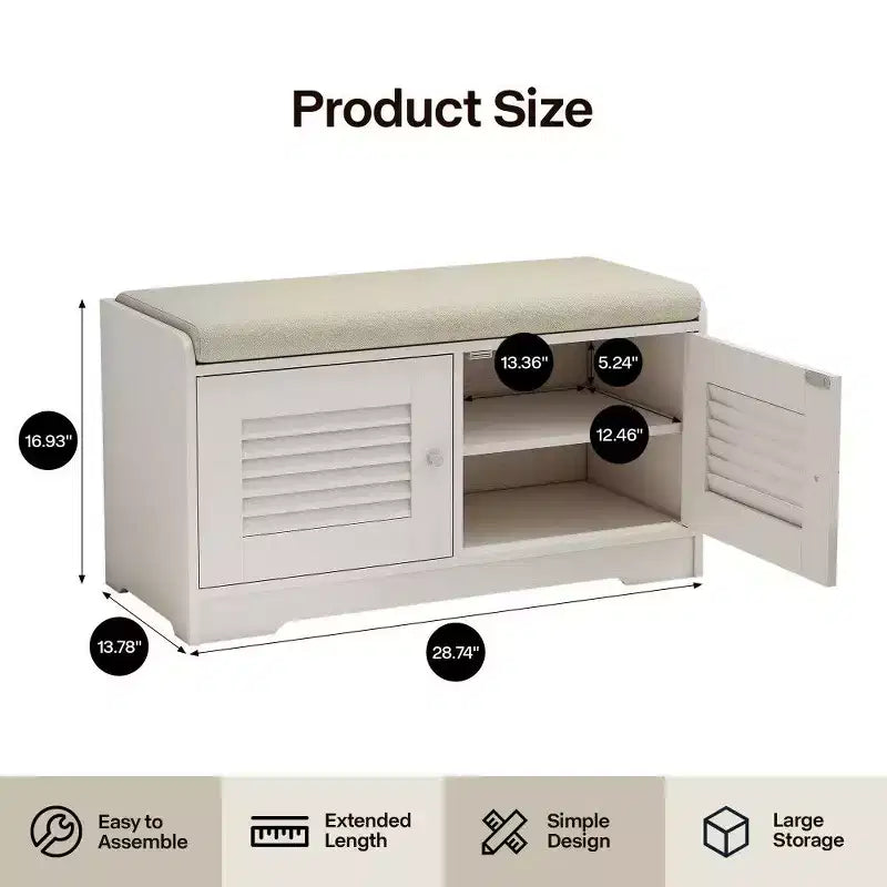 TUYOHW 28.74'' Shoe Storage Bench with 2 Door Cabinet,Entryway Bench with Adjustable Shelves & Removable Cushion,Shoe Rack for Hallway(3 colors)