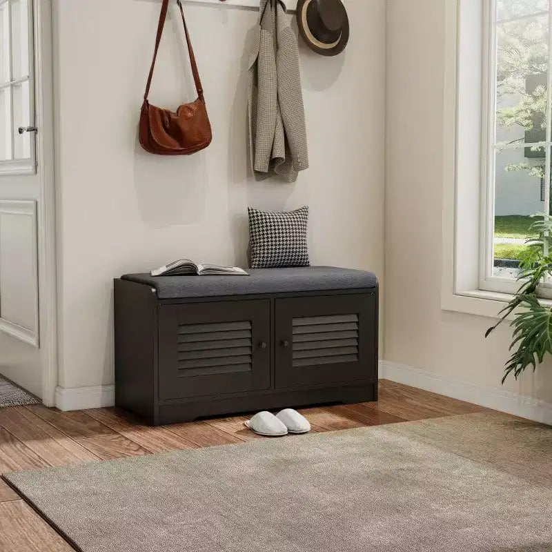 TUYOHW 28.74'' Shoe Storage Bench with 2 Door Cabinet,Entryway Bench with Adjustable Shelves & Removable Cushion,Shoe Rack for Hallway(3 colors)