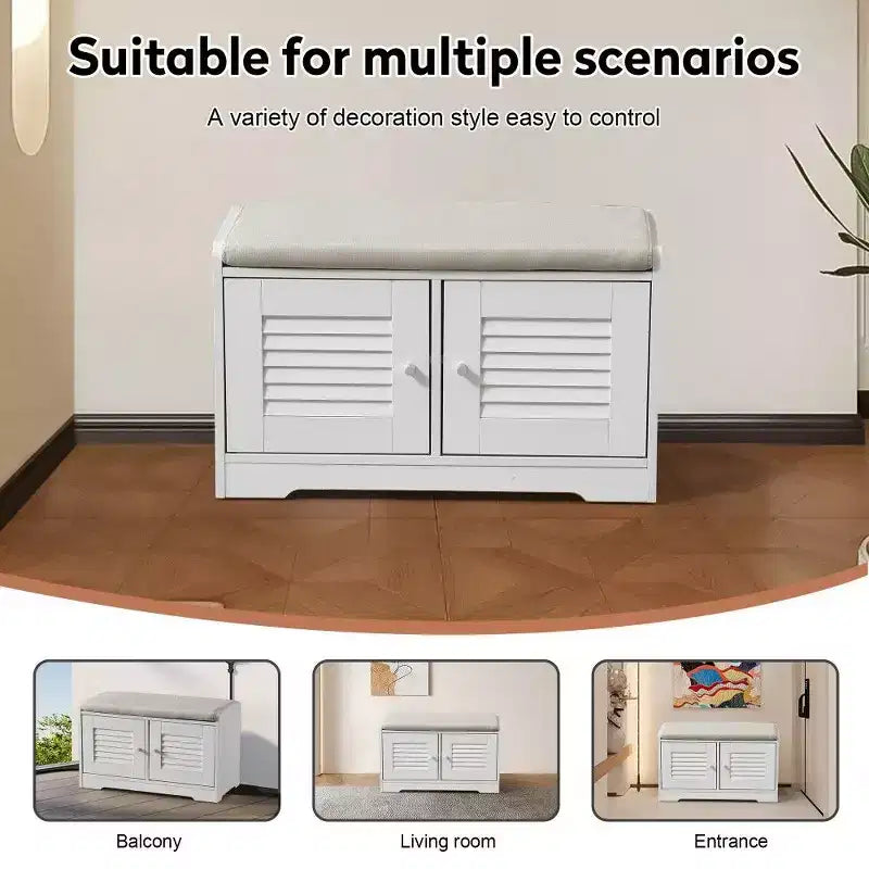 TUYOHW 28.74'' Shoe Storage Bench with 2 Door Cabinet,Entryway Bench with Adjustable Shelves & Removable Cushion,Shoe Rack for Hallway(3 colors)
