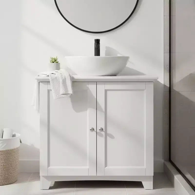 Redmon Shaker Style Double Door Storage Cabinet, Modern Wooden Furniture, White